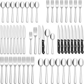 48-Piece Silverware Set with Steak Knives Stainless Steel