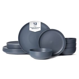 12-Piece Stoneware Dinner Plates Bowls Sets | Microwave & Dishwasher Safe | Non-Toxic Dinner Plates Bowls Set | Stackable Matte Glaze Kitchenware for