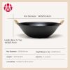 WANGYUANJI 13.4" Handmade Wok, Cast Iron Wok Pan, Large Flat Bottom Wok Stir with Dual Handle and Wooden Lid, Suitable for All Cooktops