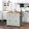 HOMCOM Rolling Kitchen Island with Rubber Wood Top, Spice/Towel Rack, Storage Drawers, Mobile Cart for Dining Room, Gray