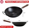 WANGYUANJI 13.4" Carbon Steel Wok Pan, Woks & Stir-Fry Pans with Glass Lid No Chemical Coated Flat Bottom Iron Wok for Induction, Electric, Gas
