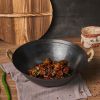 WANGYUANJI 13.4" Handmade Wok, Cast Iron Wok Pan, Large Flat Bottom Wok Stir with Dual Handle and Wooden Lid, Suitable for All Cooktops