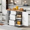 Rolling Kitchen Island with Storage, Kitchen Cart with Rubber Wood Top, 3 Drawer, 2 Slide-Out Shelf and Internal Storage Rack