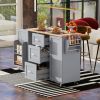 Rolling Kitchen Island with Storage, Kitchen Cart with Rubber Wood Top, 3 Drawer, 2 Slide-Out Shelf and Internal Storage Rack